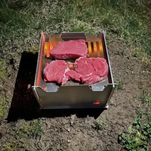 Grill with red meat, portable grill