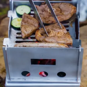 Photo of grilling steaks and vegetables